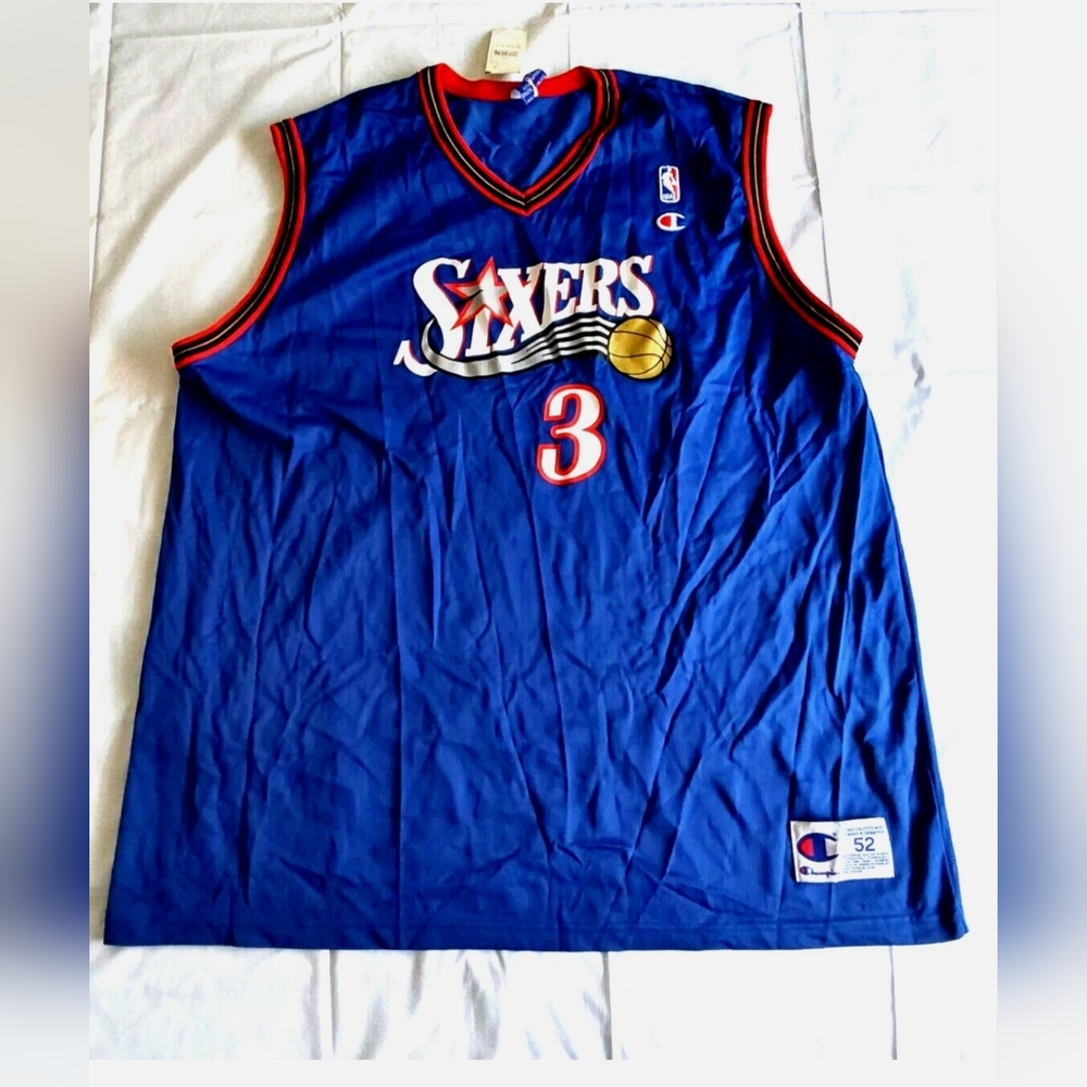 Champion ALLEN IVERSON Blue Sixers Basketball Jersey. Vintage NWT